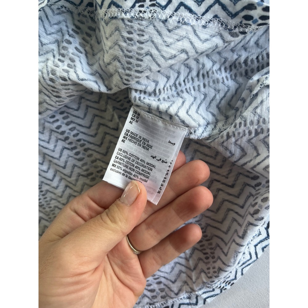 Style & Co Womens Medium Navy Blue White Zig Zag Crochet Neck Flutter Sleeve Top - Picture 6 of 8